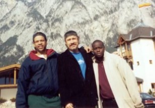 Steve with members of Mingus Big Band: Earl Gardner (trumpet) and Johnathan Blake (drums) at the Swiss Alps, mid 90s